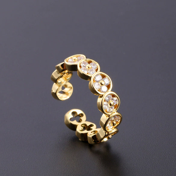 Wholesale Women's Copper Zircon Electroplated Real Gold Open Ring With Animal Zodiac Pattern Sweet Style
