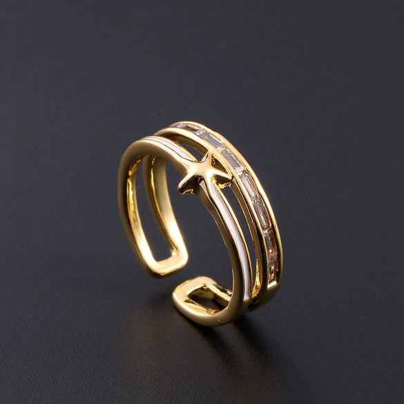 Wholesale Women's Copper Zircon Electroplated Real Gold Open Ring With Animal Zodiac Pattern Sweet Style