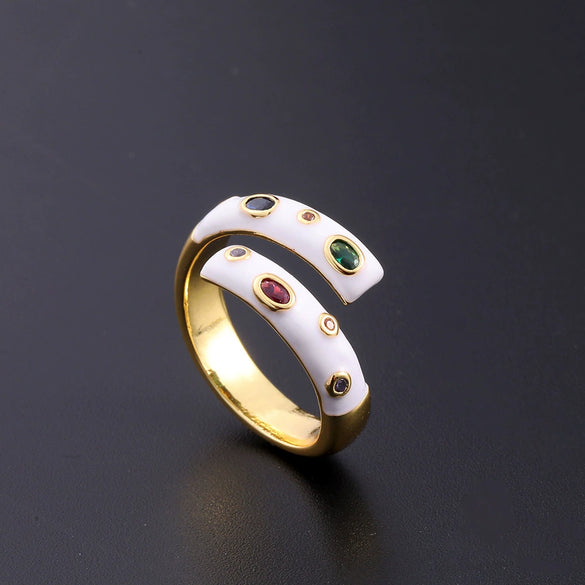 Wholesale Women's Copper Zircon Electroplated Real Gold Open Ring With Animal Zodiac Pattern Sweet Style