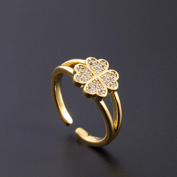 Wholesale Women's Copper Zircon Electroplated Real Gold Open Ring With Animal Zodiac Pattern Sweet Style