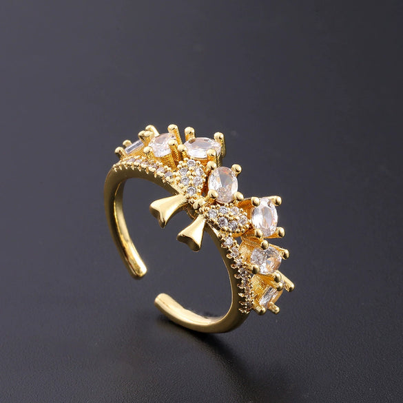 Wholesale Women's Copper Zircon Electroplated Real Gold Open Ring With Animal Zodiac Pattern Sweet Style