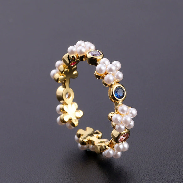 Wholesale Women's Copper Zircon Electroplated Real Gold Open Ring With Animal Zodiac Pattern Sweet Style