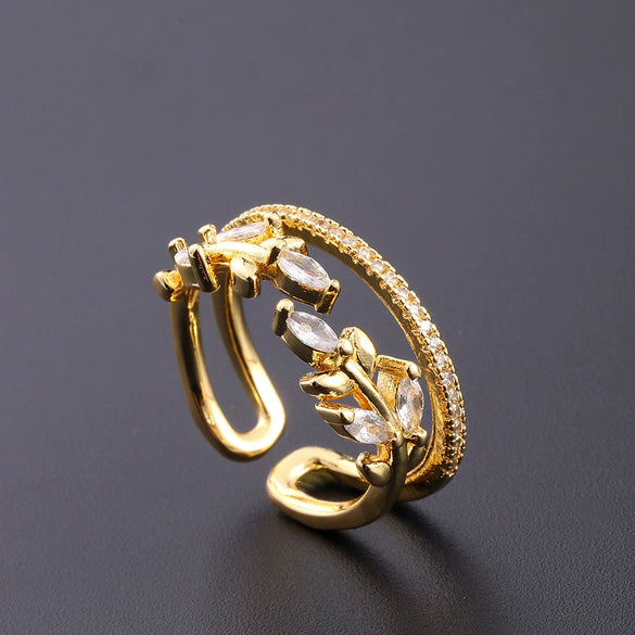 Wholesale Women's Copper Zircon Electroplated Real Gold Open Ring With Animal Zodiac Pattern Sweet Style