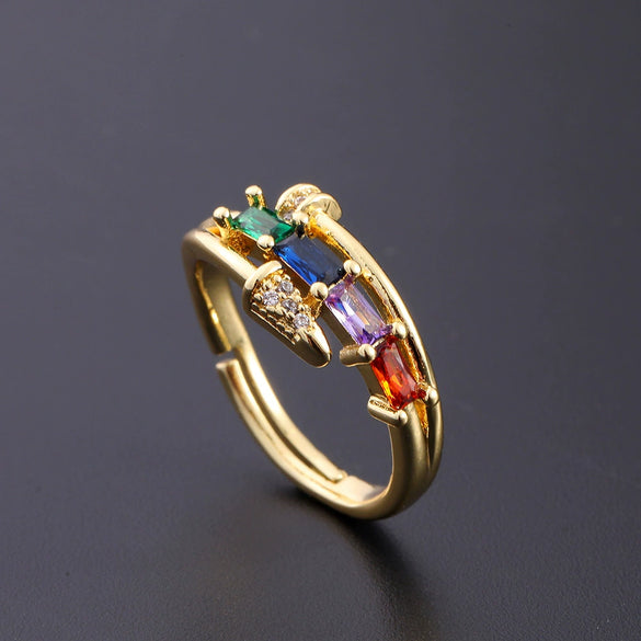 Wholesale Women's Copper Zircon Electroplated Real Gold Open Ring With Animal Zodiac Pattern Sweet Style