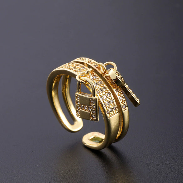 Wholesale Women's Copper Zircon Electroplated Real Gold Open Ring With Animal Zodiac Pattern Sweet Style