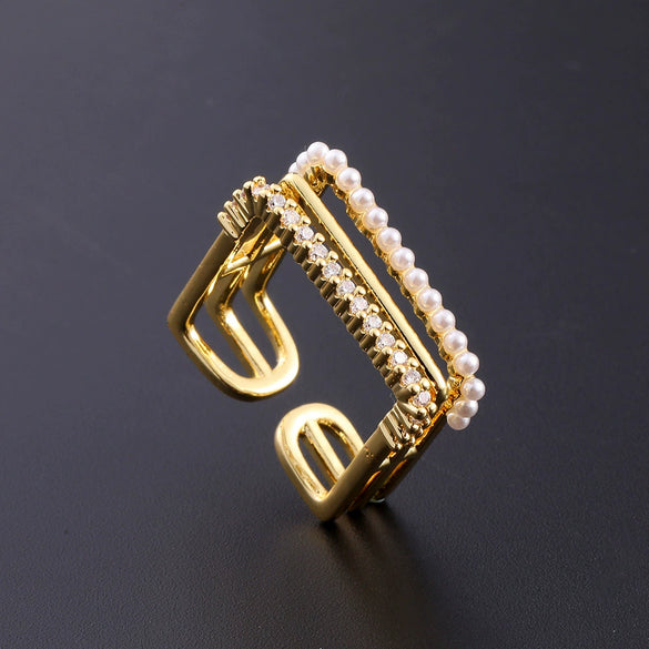 Wholesale Women's Copper Zircon Electroplated Real Gold Open Ring With Animal Zodiac Pattern Sweet Style