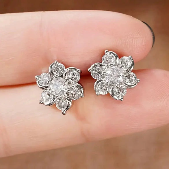 Wholesale Women's Copper Zircon Flower Snowflake Earrings Jewelry