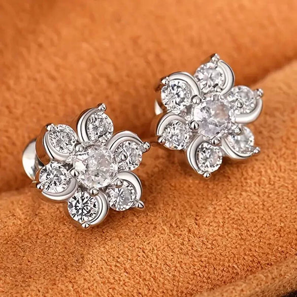 Wholesale Women's Copper Zircon Flower Snowflake Earrings Jewelry