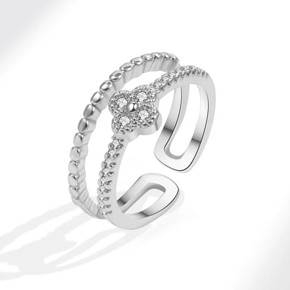 Wholesale Women's Copper Zircon Fourleaf Clover Geometric Ring With Electroplating