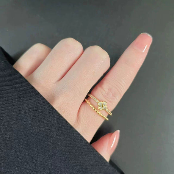 Wholesale Women's Copper Zircon Fourleaf Clover Geometric Ring With Electroplating