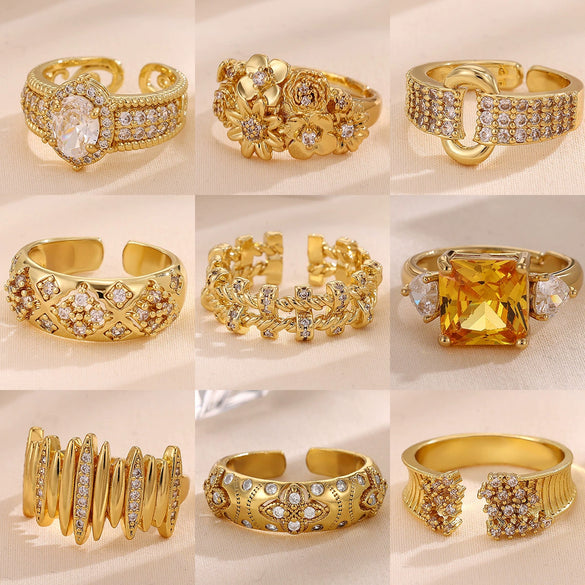 Wholesale Women's Copper Zircon Fruitshaped Ring 18K Gold Plated Inlaid With Gold Light Luxury Geometric Style Accessories