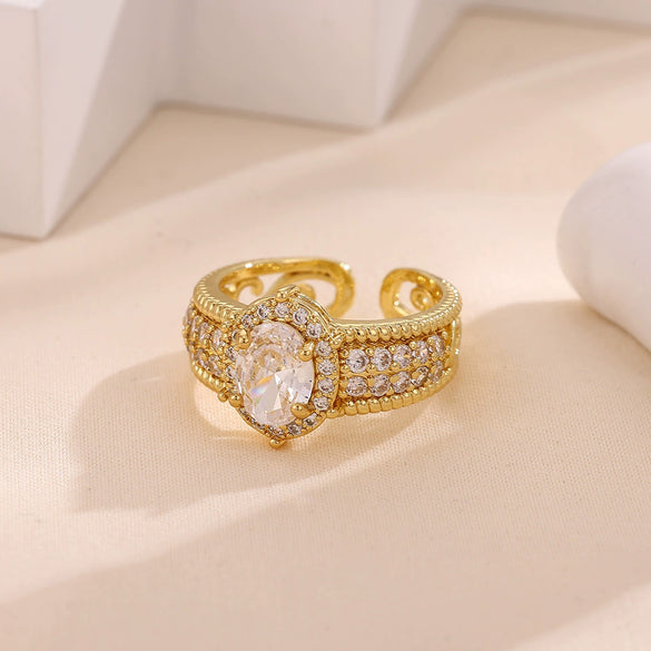 Wholesale Women's Copper Zircon Fruitshaped Ring 18K Gold Plated Inlaid With Gold Light Luxury Geometric Style Accessories