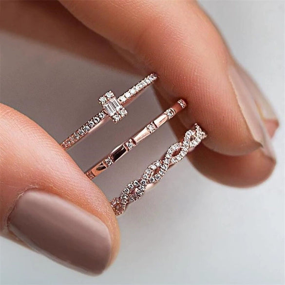 Wholesale Women's Copper Zircon Geometric Cross Stackable Combination Ring