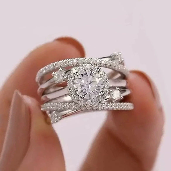 Wholesale Women's Copper Zircon Geometric Multicircle Winding Ring