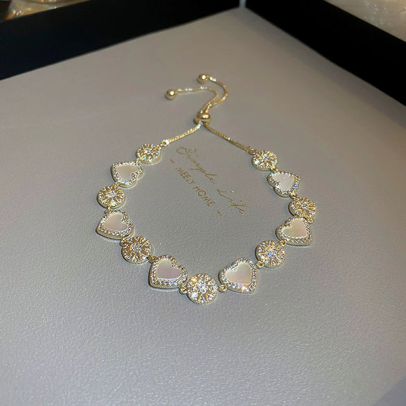 Wholesale Women's Copper Zircon Heart Shape Love Adjustable Bracelet With Real Gold Electroplated Fashion Light Luxury Design