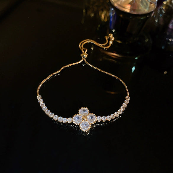 Wholesale Women's Copper Zircon Heart Shape Love Adjustable Bracelet With Real Gold Electroplated Fashion Light Luxury Design