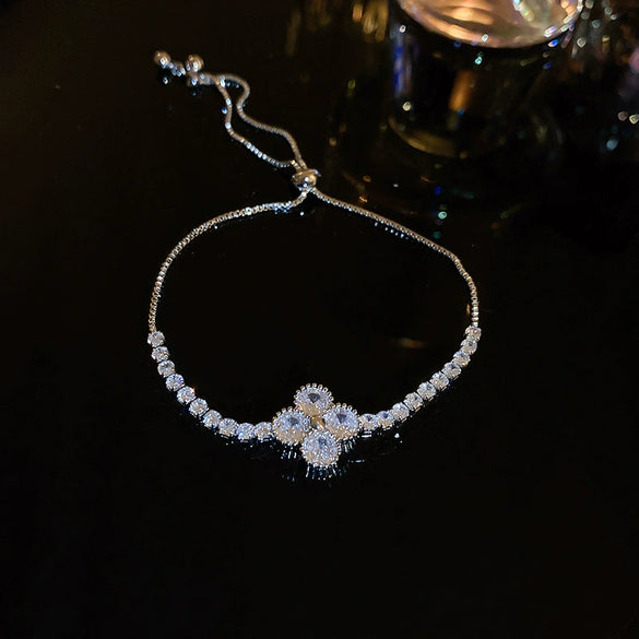 Wholesale Women's Copper Zircon Heart Shape Love Adjustable Bracelet With Real Gold Electroplated Fashion Light Luxury Design