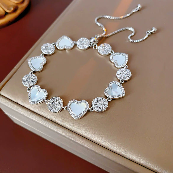 Wholesale Women's Copper Zircon Heart Shape Love Adjustable Bracelet With Real Gold Electroplated Fashion Light Luxury Design