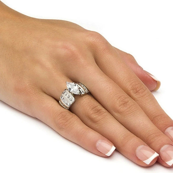 Wholesale Women's Copper Zircon Horse Eyeshaped Geometric Ring Jewelry
