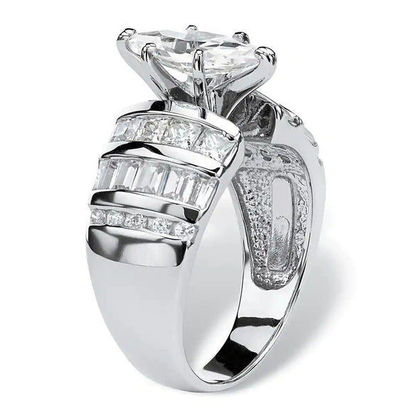 Wholesale Women's Copper Zircon Horse Eyeshaped Geometric Ring Jewelry