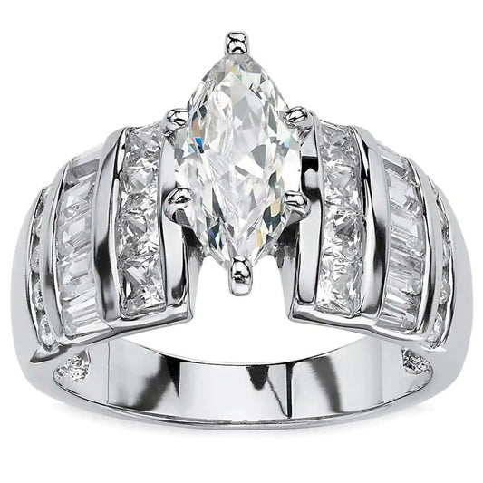 Wholesale Women's Copper Zircon Horse Eyeshaped Geometric Ring Jewelry