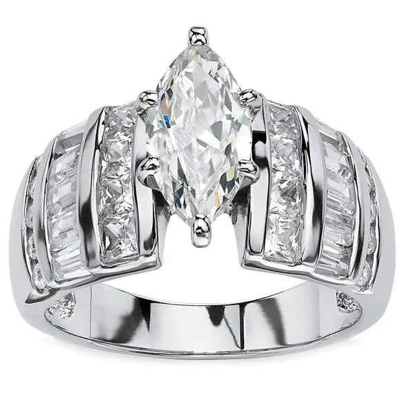 Wholesale Women's Copper Zircon Horse Eyeshaped Geometric Ring Jewelry