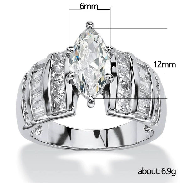 Wholesale Women's Copper Zircon Horse Eyeshaped Geometric Ring Jewelry