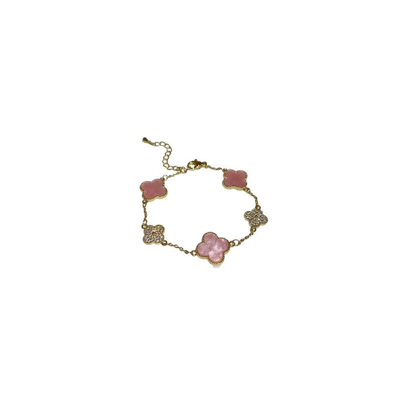 Wholesale Women's Copper Zircon Inlaid Fourpetal Flower Geometric Sweet Style Bracelet Real Gold Electroplated