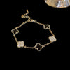 Wholesale Women's Copper Zircon Inlaid Fourpetal Flower Geometric Sweet Style Bracelet Real Gold Electroplated