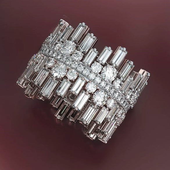 Wholesale Women's Copper Zircon Inlaid Geometric Irregular Full Circle Ring Jewelry