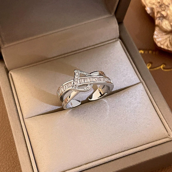 Wholesale Women's Copper Zircon Letter Double Open Finger Ring