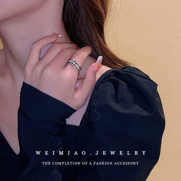 Wholesale Women's Copper Zircon Letter Double Open Finger Ring