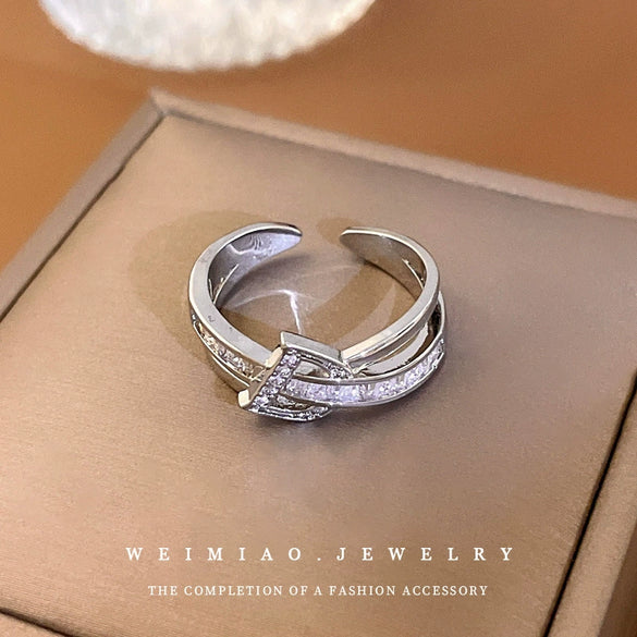 Wholesale Women's Copper Zircon Letter Double Open Finger Ring
