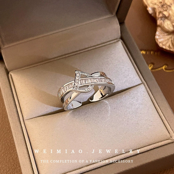Wholesale Women's Copper Zircon Letter Double Open Finger Ring