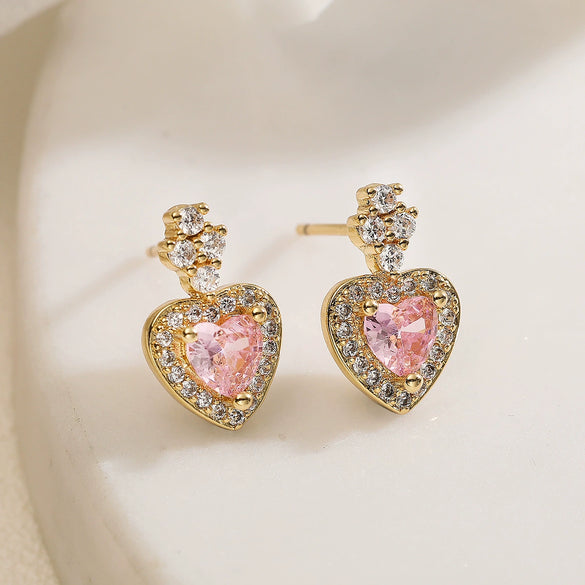 Wholesale Women's Copper Zircon Love Earrings With Geometric Pattern And Real Gold Plated Microinlay Treatment