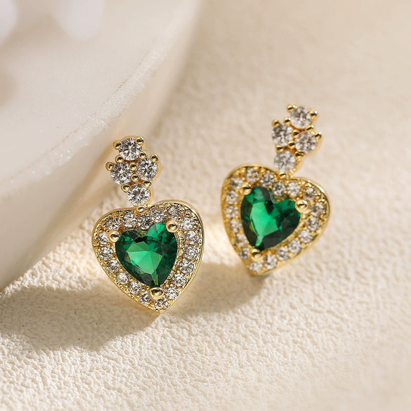 Wholesale Women's Copper Zircon Love Earrings With Geometric Pattern And Real Gold Plated Microinlay Treatment