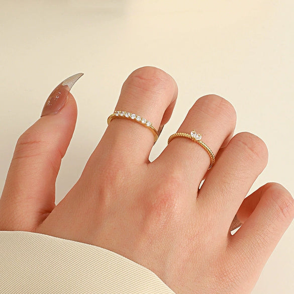 Wholesale Women's Copper Zircon Love Ring Set With Geometric And Heart Design