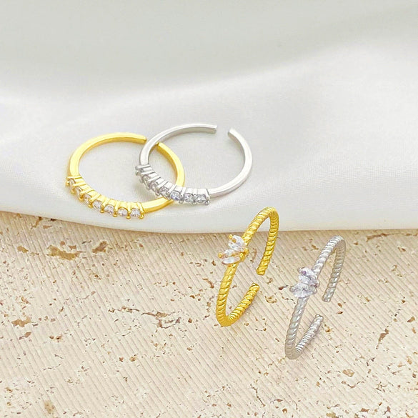 Wholesale Women's Copper Zircon Love Ring Set With Geometric And Heart Design