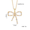 Wholesale Women's Copper Zircon O Chain Necklace With Mixed Gemstone Inlay Bow Tie Pendant Electroplated Vintage Light Luxury Style