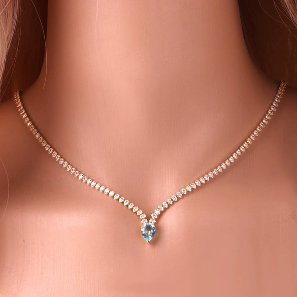 Wholesale Women's Copper Zircon Water Drop Geometric High Sense Electroplated Bracelet And Pendant Necklace Twopiece Set With Melon Seed Chain