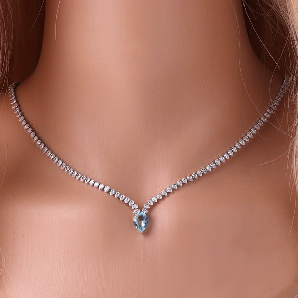 Wholesale Women's Copper Zircon Water Drop Geometric High Sense Electroplated Bracelet And Pendant Necklace Twopiece Set With Melon Seed Chain