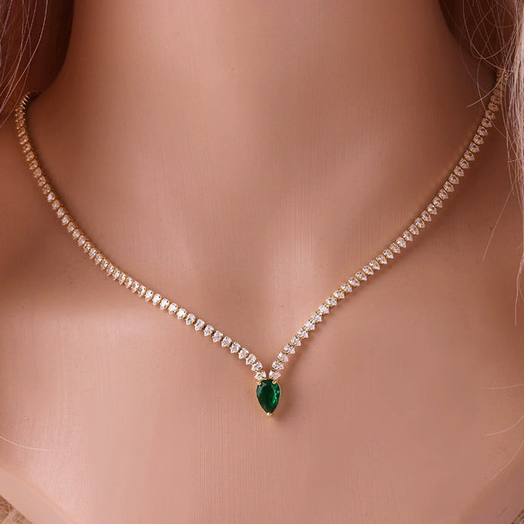 Wholesale Women's Copper Zircon Water Drop Geometric High Sense Electroplated Bracelet And Pendant Necklace Twopiece Set With Melon Seed Chain