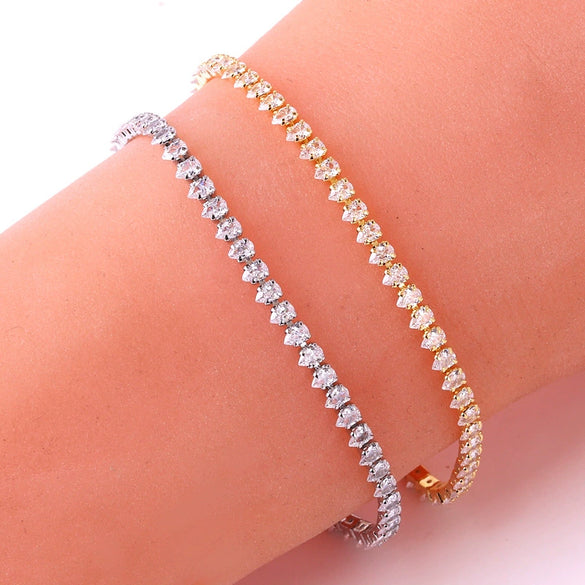 Wholesale Women's Copper Zircon Water Drop Geometric High Sense Electroplated Bracelet And Pendant Necklace Twopiece Set With Melon Seed Chain