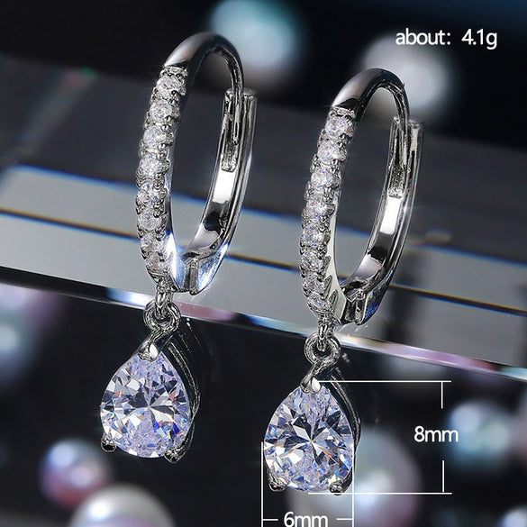 Wholesale Women's Copper Zircon Water Drop Pearshaped Geometric Earrings