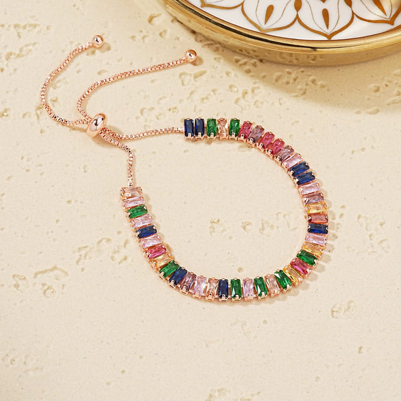 Wholesale Women's Copper Zirconium Multicolor Stone Full Diamond Bracelet With Glass Treatment And Fashion Temperament Design
