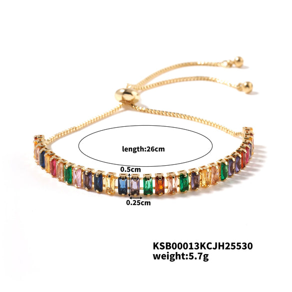 Wholesale Women's Copper Zirconium Multicolor Stone Full Diamond Bracelet With Glass Treatment And Fashion Temperament Design