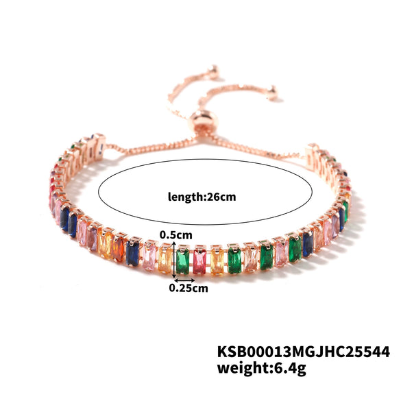 Wholesale Women's Copper Zirconium Multicolor Stone Full Diamond Bracelet With Glass Treatment And Fashion Temperament Design