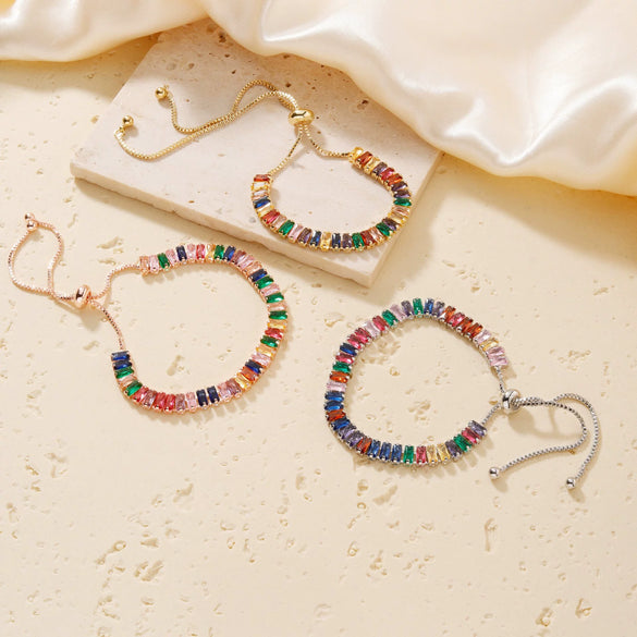 Wholesale Women's Copper Zirconium Multicolor Stone Full Diamond Bracelet With Glass Treatment And Fashion Temperament Design
