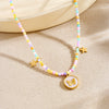 Wholesale Women's Creamy Sweet Girl Style Insect Pattern Stainless Steel Electroplated Beaded Chain Necklace With Round Oil Drop Butterfly Pendant