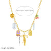 Wholesale Women's Creamy Sweet Style Bow Tie Pattern Square Goldplated Stainless Steel Pendant Necklace With O Word Chain